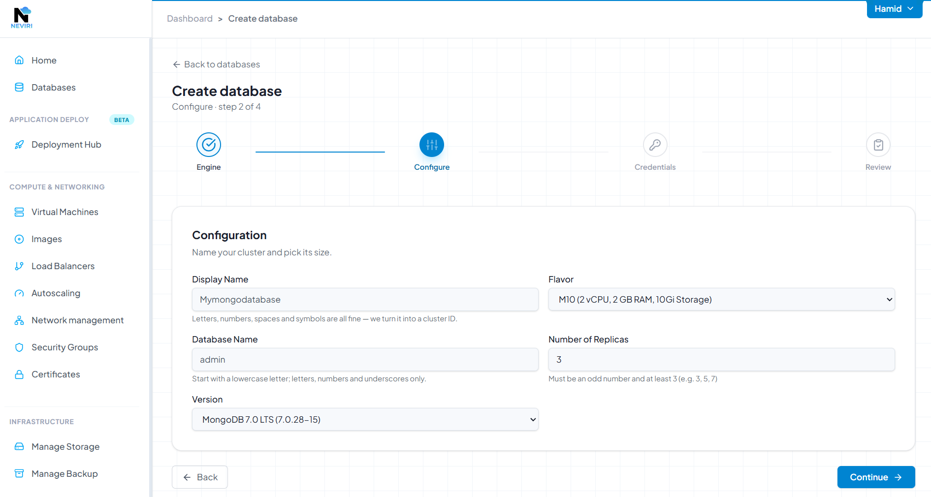 Database configuration