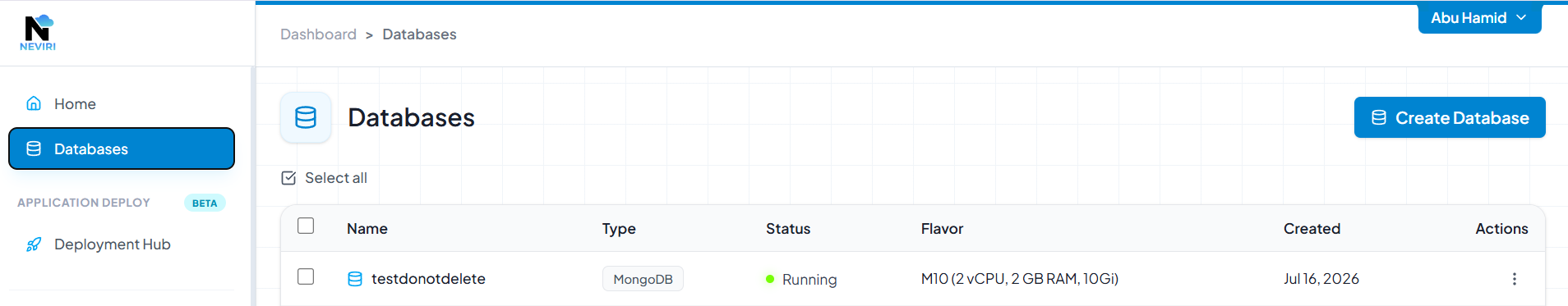 Database created with running status