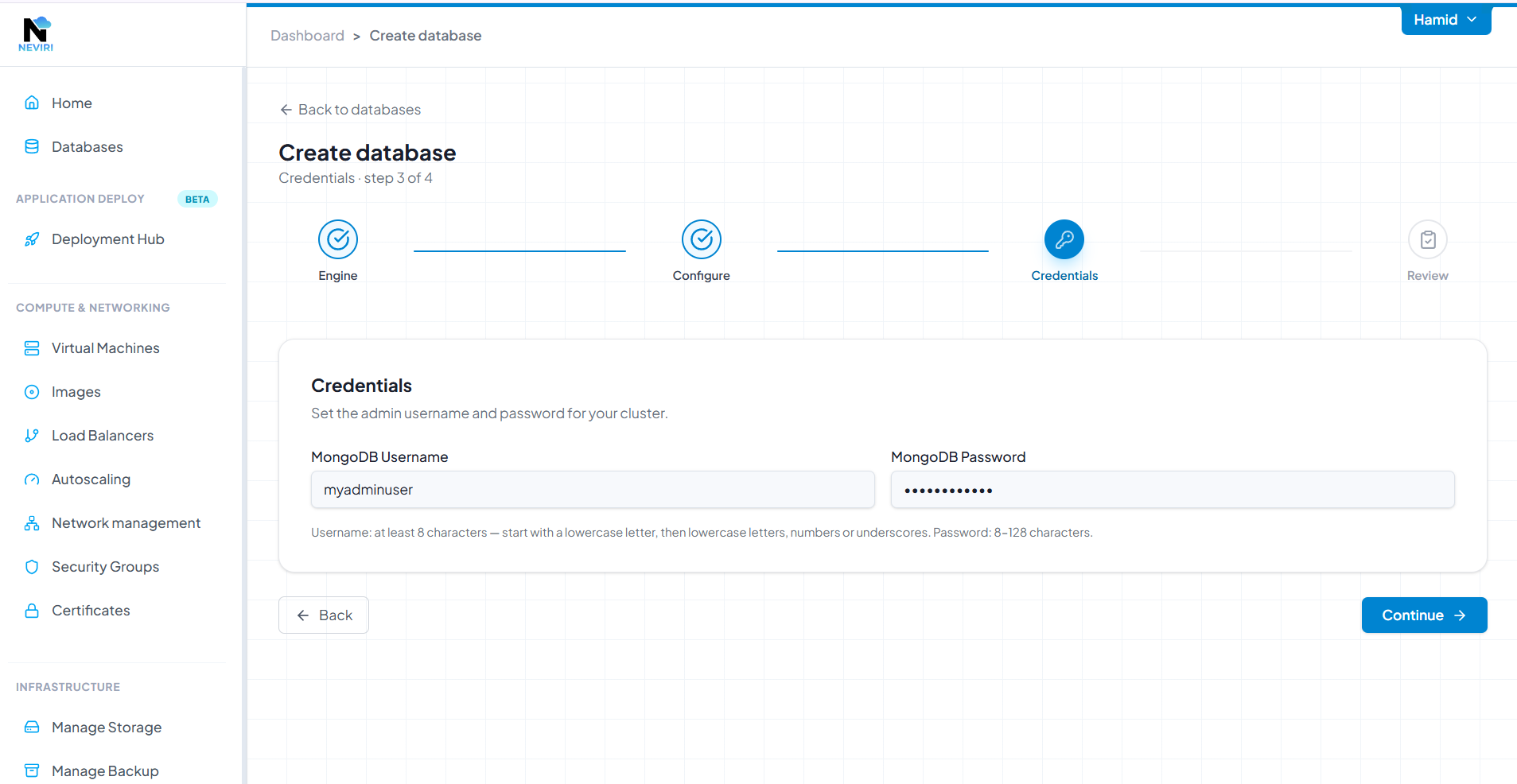 Database credentials