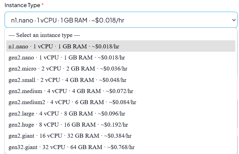 Instance Type Selection