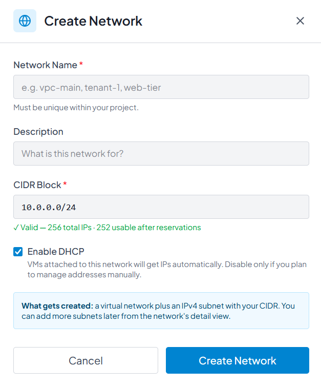 Create Network Button
